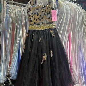 Elegant Black and Gold Kids Formal Dress